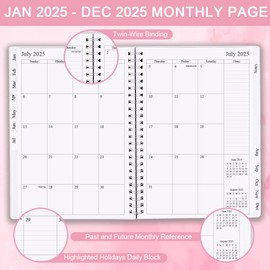 2025 Planner - Weekly & Monthly Planner Runs January 2025 to Dec 2025, 6.25" x 8.25", 12 Monthly Tabs, 14 Notes Page, Plastic Pocket, Flexible Cover with Twin-Wire Binding, Planners 2025, Pink