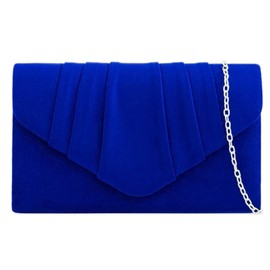 fi9® Plain Suede Pleated Wedding Ladies Party Prom Evening Clutch Hand Bag Purse (Royal Blue)