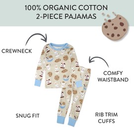 HonestBaby 4 Piece Pajamas Sleepwear Pjs 100% Organic Cotton for Infant Baby and Toddler Boys, Girls, Unisex, Milk N Cookies, 7 Years