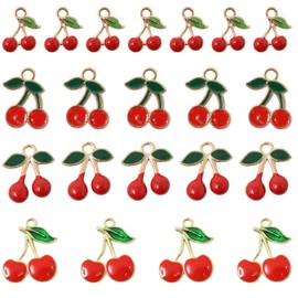 yueton 40PCS Enamel Alloy Charms Sweet Red Cherry Pendants Cute Fruit Food Tiny Pendants Bead Charms for Keychains, Earrings, Bracelets, Necklaces, Jewelry Making and DIY Crafts, Alloy Steel, No