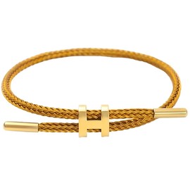 Bracelet with Adjustable Design Polished H Shape Buckle, Bracelets for Women, 18k Gold-plated Buckle Design Titanium Steel Wire Rope Women's Gift Jewelry (yellow)