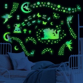 Glow in The Dark Fairy Star Wall Stickers, Neon Fantasy Elf Butterfly Wall Decal for Girls Room, Baby Girl Boy Bedroom Ceiling Nursery Decoration