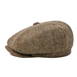 BOTVELA Men's 8 Panel Wool Blend Newsboy Flat Cap Herringbone Tweed Hat (Herringbone Light Khaki, 7 5/8)