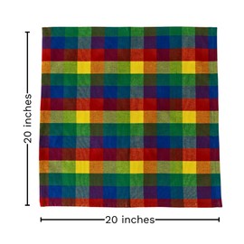 Multicolor Rainbow Cloth Dinner Napkins - 12 Pack, 100% Cotton, 20"x20" Colorful Cotton Dinner Napkins for Parties and Events - Checkered Multicolor Napkins