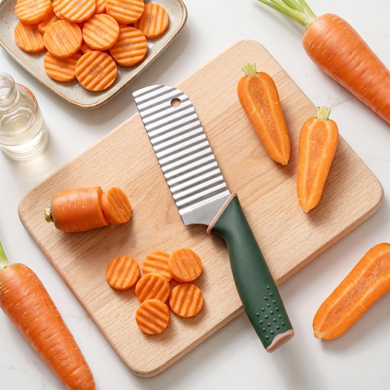 Crinkle Cutter Knife Waffle Fry Wave Slicer 8.66in Green Handle