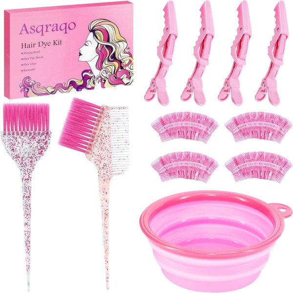 Asqraqo 11pcs Hair Coloring Dyeing Kit - Professional Salon Tools for DIY Mixing, Includes Hair Clips, Mixing Bowl, Dye Color Brush, Earmuffs - Perfect for Bleaching and Hair Dye