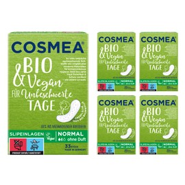 COSMEA Organic Panty Liners Normal, Unscented, Value Pack (5 x 33 Pieces) Hygiene Pads in Harmony with Nature, Made in Germany