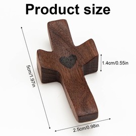JOAASU Pack of 4 Carved Wooden Cross, Worry Stone Wood, Love Crosses with Hearts, Portable Prayer Crosses, 5 x 2.5 cm, Hand Carved Love Cross for Devotional Prayers (Wood Colour)