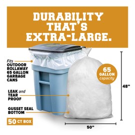 Plasticplace 65 gallon Trash Bags │ 1.5 Mil │ Clear Heavy Duty Garbage Can Liners │ 50” x 48” (50Count)