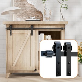 BONIKLUBA 4FT Super Mini Cabinet Small Sliding Barn Door Hardware Track Kit Apply for Storage Window TV Stand,Easy Install&Smoothly Quietly,Fit 21"-24" Wide Door Panel-J Shape Hanger