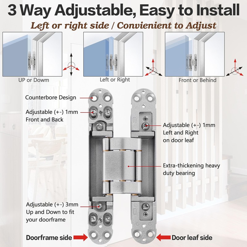 Onedaful 2 Kits 6 inch Stainless Steel Hidden Door Hinges