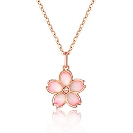 K.L.Y Women's Necklace, Pink Cherry Blossom, 925 Silver, Hypoallergenic Metal, Pure Silver, Free Rotation, Popular, 18K Pink Gold, Cute, Birthday Gift, Women's Accessory