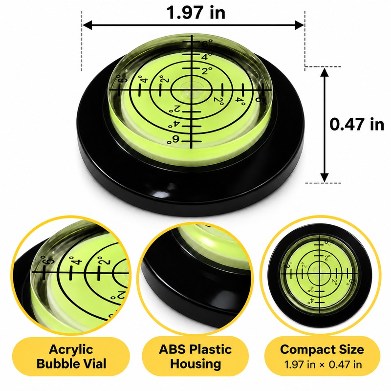 Round Bullseye Bubble Level, Mini Horizontal Spirit Level for Woodworking,