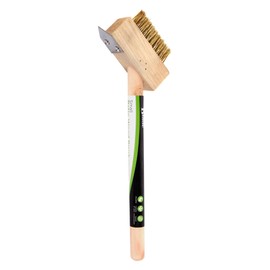 1x Brown Wooden Handle Weed Brush - Wire Garden Patio Paving Path Driveway Moss Remover Weeding Cleaning Broom Scraper Tool - By Green Blade
