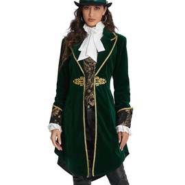 SUPLEAP Womens Victorian Renaissance Jacket Steampunk Costume Dress Medieval Tailcoat Pirate Coat (Green, X-Large)