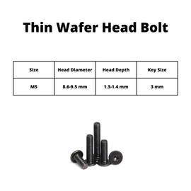 OG Secure | M5 Ultra Thin Wafer | Flat Head Low Profile Screws | Bolt | Allen Key | Black 6-65mm - 8mm / 25