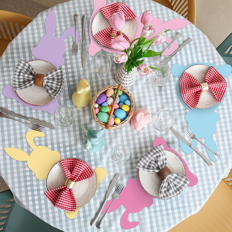 6 Pcs Easter Bunny Placemats Set Bunny Happy Easter Plastic