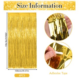 Vaktop Pack of 6 Tinsel Curtain Gold, Glitter Curtain Tinsel, Glitter Party Curtain, Foil Fringe Background for Party Decoration, Birthday Decoration, Wedding, Festivals, Stage Decoration (1 m x 2 m)