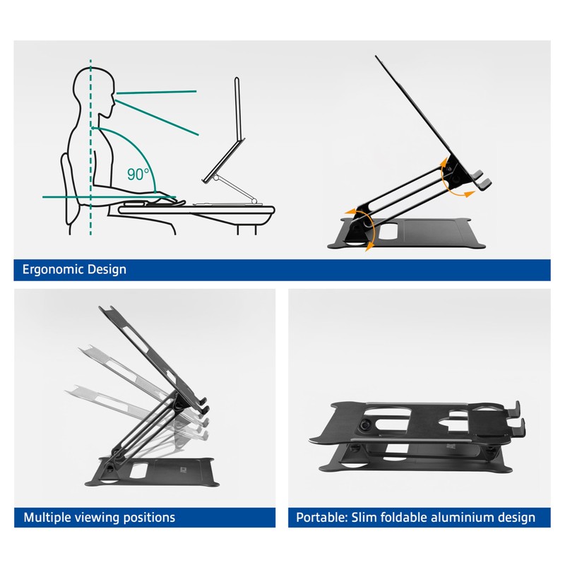 ACT AC8140 Foldable Aluminium Laptop Stand, Height-Adjustable Laptop Stand, up