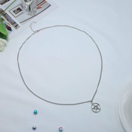 TseanYi Punk Pentagram Circle Necklace Chain Silver Pentacle Star Pendant Necklace Choker Vintage Long Necklaces Jewelry for Women