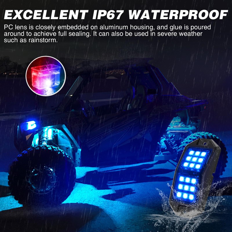 Nilight RGB LED Rock Lights Kit 4 PCS 18LED Wide