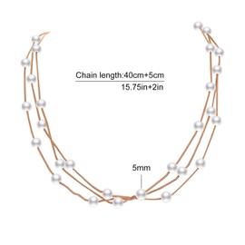 Aleasha Multi Strand Faux Pearl Necklace for Women Triple White Pearl Rose Gold Chain Layered Necklace Trendy Costume Jewelry Gifts