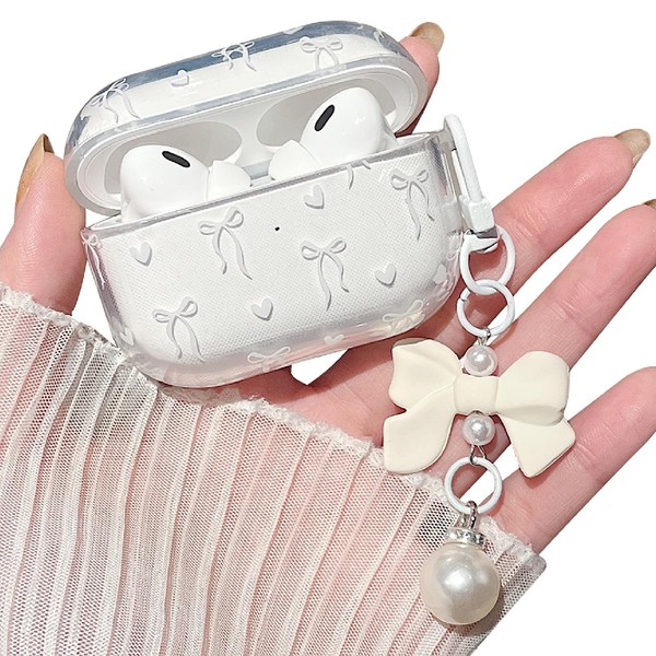 MINSCOSE Compatible with AirPods Pro2 Clear Case,Cute Bow Ribbon Heart