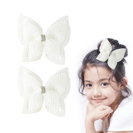 2Pcs White Hair Bow Clips, 3.5 Inches Pearl Hair Bows for Girls and Women, White Hair Clips Hair Accessories(Style 2)