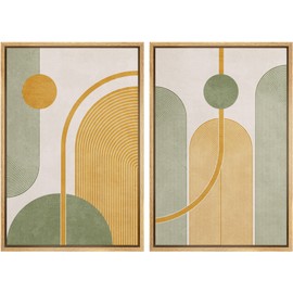 SIGNWIN Framed Canvas Print Wall Art Set Vintage Yellow Green Polygons Abstract Shapes Digital Art Modern Art Decorative Boho Calm/Zen Multicolor for Living Room, Bedroom, Office - 24"x36"x2 Natural