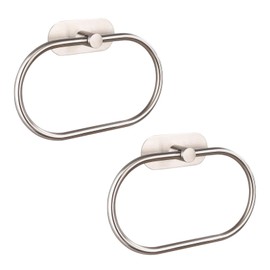 Eolax - Anillo de toalla de baño, anillo de toalla de mano autoadhesivo para baño, soporte de toalla de mano calcomanía de acero inoxidable, sin perforaciones, moderno colgador de toalla redondo montado en la pared (2 unidades, níquel cepillado)