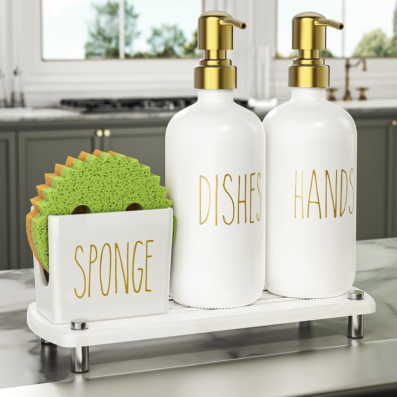 Cisily Kitchen Soap Dispenser Set Comes with Ceramics Sponge Holder,