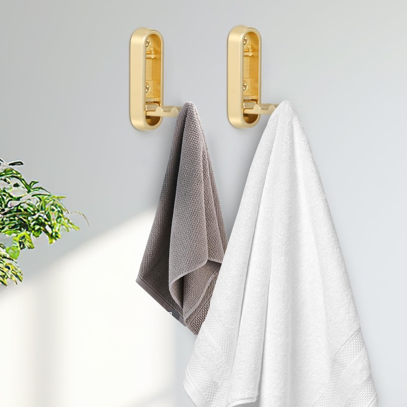 cobmiraln Gold Coat Hooks Foldable Wall Hook - Heavy-Duty Alloy