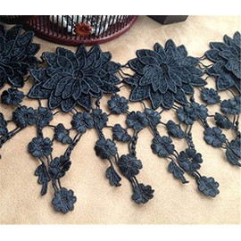 Guipure Lace Trim 3D Flower Embroidery Lace Fringe Trimmings Ribbon DIY Bridal Wedding Dress Handcrafts Sold by 2 Yards (Black)