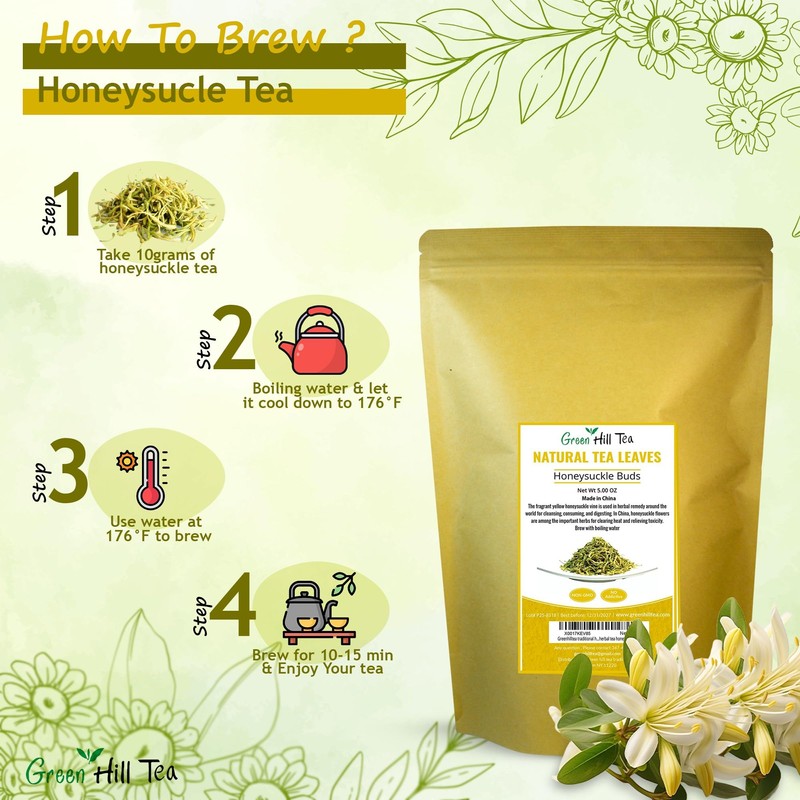 Greenhilltea traditional health herbs, Premium Honeysuckle buds 5 OZ (142