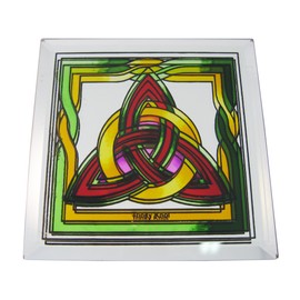 10cm Stained Glass Loose Coaster Trinity Knot With A Red & Yellow Design