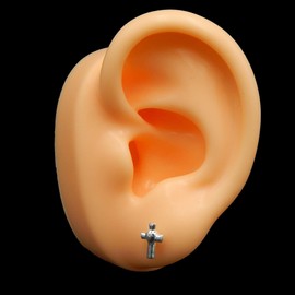 ICYROSE 925 Sterling Silver Small Cross with Heart Stud Earrings 11549