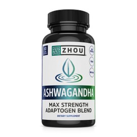 Zhou Ashwagandha - Ashwagandha and Rhodiola for Women & Men, Adaptogen Ashwaganda Extract 1200 mg with Black Pepper, Adaptogenic Support Supplement for Calm, Mood, Sleep - 60 Vegan Capsules