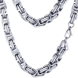 PROSTEEL 8mm Byzantine Chain Necklace For Men 24 Inch Stainless Steel Cool Chains
