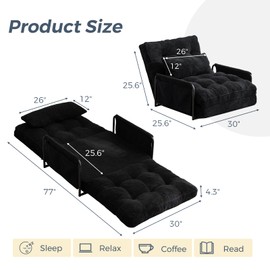 MAXYOYO Adjustable Floor Sofa Couch with Pillow, 5-Position Boucle Bean Bag Bed, Convertible Lazy Sofa Sleeper Bed with Armrest, Versatile Floor Seating Sofa for Living Room Guest Room, Black, Single