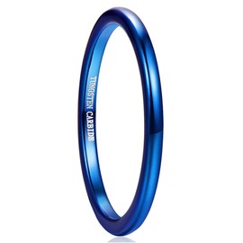 Cloyo Rings Women's Men's Black/Silver/Blue Tungsten Ring 2 mm 4 mm 6 mm 8 mm Stackable Narrow Ring Thin Engagement Rings Partner Rings Comfort Fit 52 to 67 (16.6-21.3), Tungsten