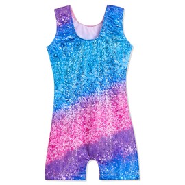 Domusgo - Maillot de gimnasia para niñas con pantalones cortos y brillantes de una sola pieza para niños, Biketard de rayas degradadas, 5-6 Años