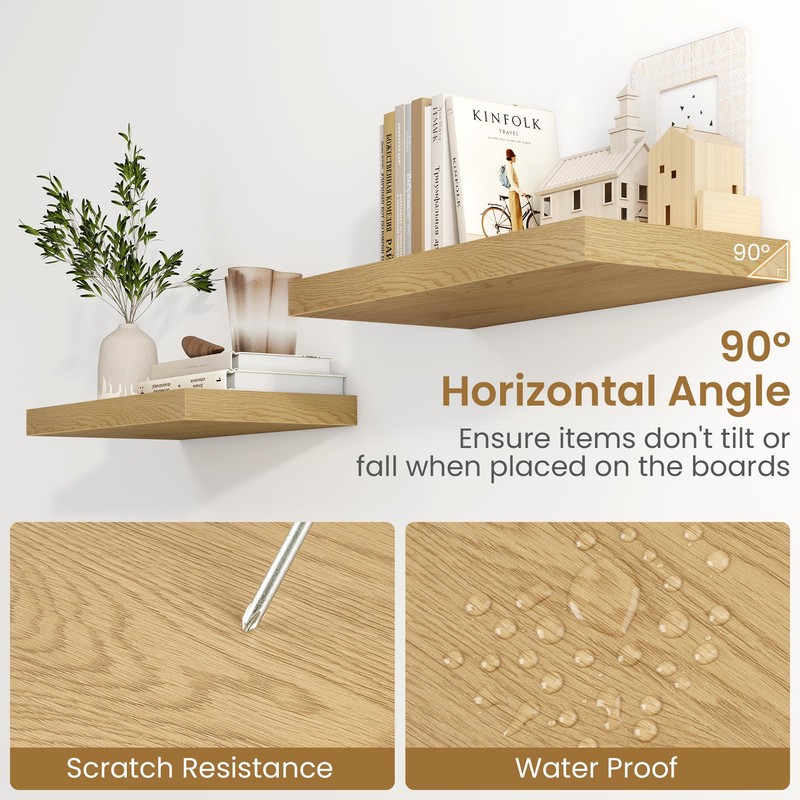 48 Inch Long Floating Shelves Oak, 9.3" Deep Floating Shelf