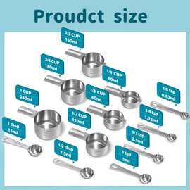 Minteem Measuring Cups and Spoons Set, Stainless Steel Measuring Cups Measuring Spoons with Easy to Read Markings, Ideal Kitchen Gadgets for Cooking & Baking, 12 Pack