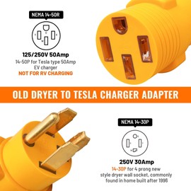 MECMO 14-30P to 14-50R Level 2 EV Charger Adapter, 30A 4-Prong Dryer to EV Charger Adapter (Max 24Amp 240V) - 30 Amp to 50 Amp for Tesla Model 3/S/X/Y Car Charging 【Not for 3Prong Dryer/RV】