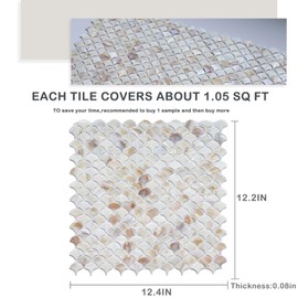 MOPTORLS Mother of Pearl Fish Scale Pattern Mosaic Tile for Kitchen Backsplash Bathroom Wall Pool Tile Shower Room Oyster Shell Decorative Tile(1 Sheet Colorful)