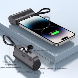 LinTek Mini Portable USB C Lightning Charger 5000mAh, Compatible 16 Pro Max, 16 Pro,16 Plus,16,15 Pro Max, 15 Pro, 15 Plus, 15,14,13,12,11 X, Type C, Travel Essential, White, Black, Pink