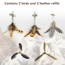 SUPERPAWS Cat Wand Toy for Indoor Cats, 32'' Flexible Steel Wire 5PCS Feather Cat Toys with Sturdy Wood Handle Replaceable Rotating Feather Cat String Kitten Toy (32'' Steel Wire + 5PCS Feather)