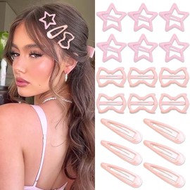 STGDAK 18 PCS Pink Star Clips Metal Snap Hair Barrettes Non Slip Mini Bow Clip Cute Barrettes For Women Y2k Accessories Kawaii Snap Star Clips Coquette Hair Barrette For Girls Decoration