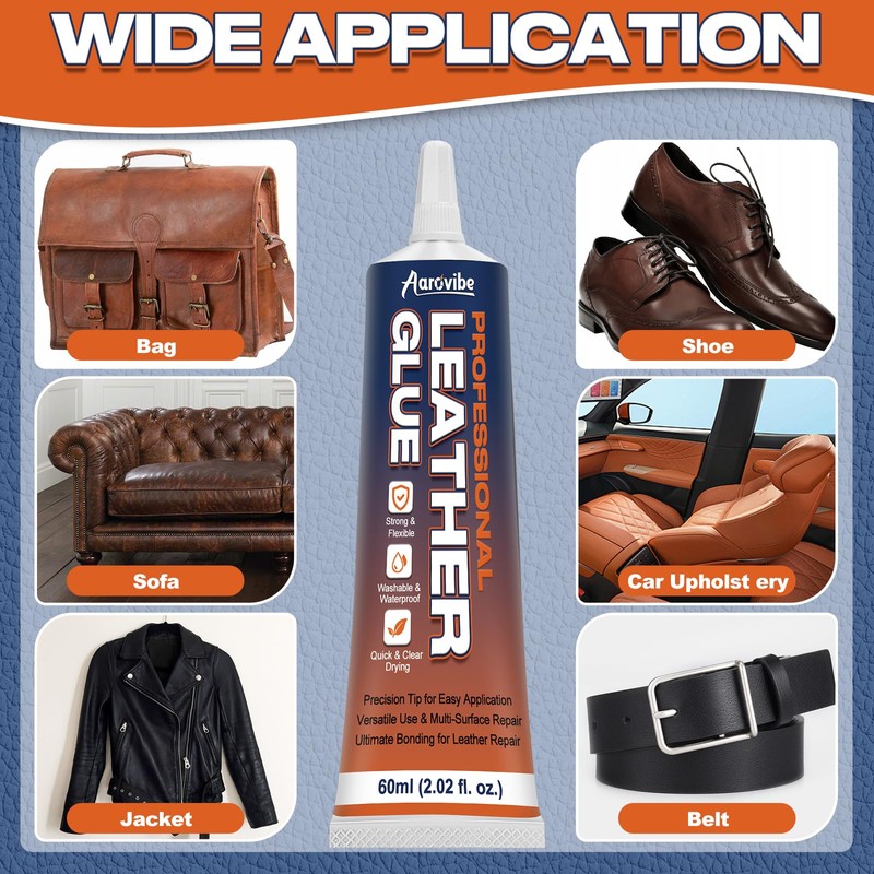 Aarovibe Leather Glue, 60ml Strong & Flexible Leather Adhesive –