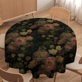 JanJCurt Black Floral Tablecloth, Rustic Vintage Watercolor Botanical Rose Peony Gothic Leaves Plant Table Cover for Party Picnic Dinner Decor 36x36in